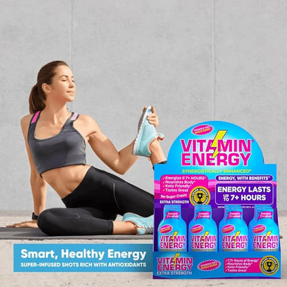 Vitamin Energy Vitamin D Extra Strength Energy Shot Mixed Berry 48 Pack, 260mg Natural Caffeine, B-Complex, Vitamin D, Wellness Support, Keto, Zero Sugar, Gluten-Free Vegan Kosher, 1.93 fl oz