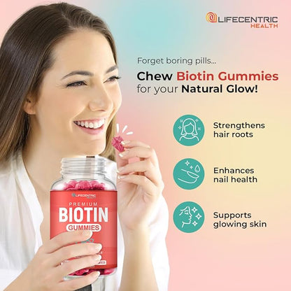 Biotin Gummies for Adults | Max Strength Biotin 10000mcg | Chewable Biotin Supplement for Women and Men | 100 Count Vegan Hair Gummies for Hair Skin and Nails