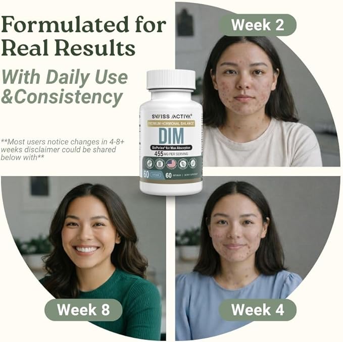 Swiss Activa+ Labs DIM Supplement – Hormone Balance for Women & Men – Estrogen Supplement for Women and Men– Supports Hormonal Acne & Menopause Symptoms| Gluten Free, Non-GMO & Vegan – 60 Days Supply
