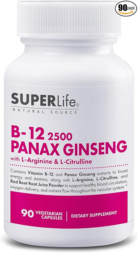 Fresh Start Vitamin B-12 2500 & Panax Ginseng with L-Arginine & L-Citrulline - Powerful Energy Booster | Supports Normal Blood Flow & Energy Metabolism | Supplement - 90 Capsules