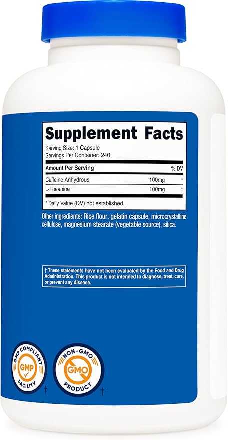 Nutricost Caffeine with L-Theanine, 100mg of Each, 240 Capsules, 240 Servings - Non-GMO and Gluten Free (Pack of 2)