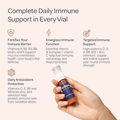 Orthomol Immun, Immune Support Vials for Adults with Vitamin C, Zinc, Selenium, Iodine, Vitamin D, E, A,B, Calcium, 25+ Immune Boost Nutrients, 1 Serving Per Day for Daily Health (7 Day Supply)