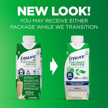 Ensure Plant-Based Vegan Protein Vanilla Nutrition Shake I Gluten-Free I Dairy-Free-I Soy-Free Bottled Liquid Shake-I,(Pack of 24)