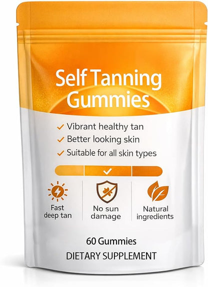 Tanning Gummies, Sunless Tanning Supplement with Astaxanthin, Beta-Carotene, Vitamin C, Turmeric + Mango Extract | Nourishes Skin & Improves Sleep | Vegan & Sugar Free - 60 Count