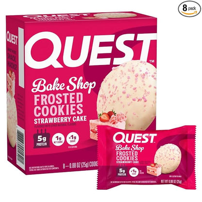 Quest Nutrition Frosted Protein Cookies, Strawberry Cake, <1g Sugar, 5g Protein, 1g Net Carbs, Gluten Free, 8 Cookies