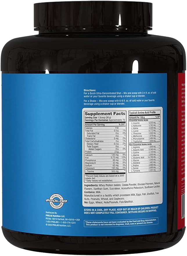 Prolab Whey Isolate 5LB, Ultra-Pure, Fast-Absorbing Whey Protein Isolate with 23g Protein & BCAAs,Supports Lean Muscle Growth, Recovery & Performance (Milk Chocolate)