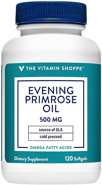 The Vitamin Shoppe Evening Primrose Oil 500mg - GLA Omega-6 | Women's Hormonal Balance | 120 Softgels | Cold-Pressed