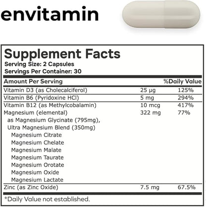 envitamin Ultra Magnesium Glycinate - 8 in 1 Formula with Methylated Vitamin B12, Vitamin D3 and B6.