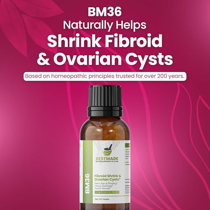 Bestmade Fibroid Shrink & Ovarian Cysts, BM36 - Helps Shrink Fibroids and Ovarian Cysts, Balance Estrogen Levels and Prevent Regrowth, Support for Menstrual Pain and Painful Intercourse, 350 Pellets