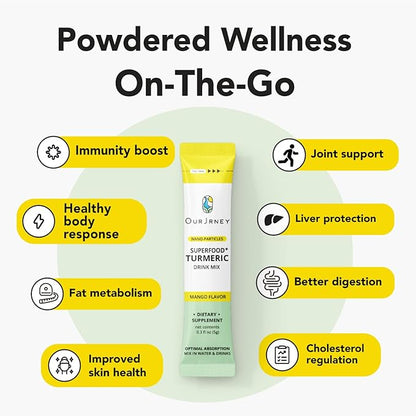 Nano Turmeric Curcumin Drink Powder Supplements–Mango Flavor Daily Morning Routine Immunity Wellness Shot, Gut Health & Joint Support - No Added Sugar, Vegan, Gluten-Free, Non-GMO,12 Sachets