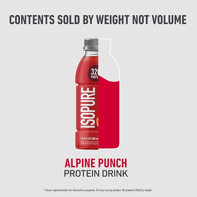 Isopure Zero Carb 32g Clear Protein Ready-to-Drink, Whey Protein Isolate, Alpine Punch, 12 Pack (Packaging May Vary)