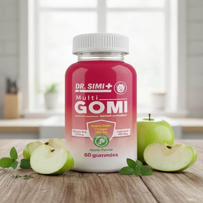 Dr. Simi Sugar-Free Apple Cider Vinegar Gummies | 500 mg ACV + Vitamin B12 & Folic Acid | Metabolism, Digestion & Clean Energy Support | Crisp Apple Flavor