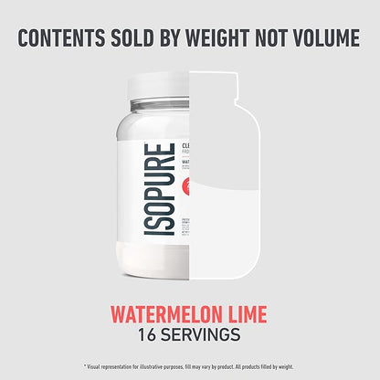 Isopure Clear Whey Isolate Protein Powder, Lactose Free, Gluten Free, Naturally Flavored, Watermelon Lime, 20g Protein Per Serving, 14.1 Oz, 16 Servings (Packaging May Vary)