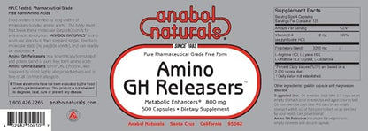 Anabol Naturals Amino GHReleasers Pre-Workout Amino Acid Supplement – MetaboEnhancer with L-Glutamine and L-Arginine for Lean Muscle, 500 Capsules