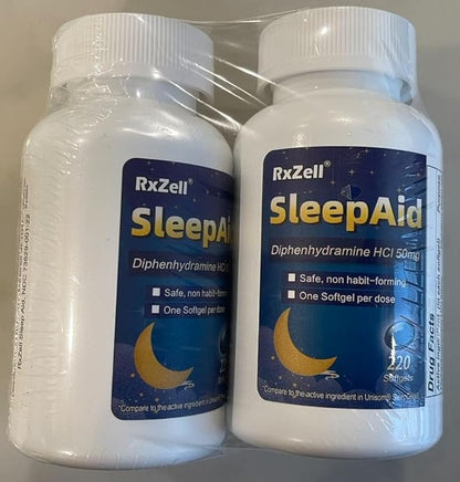 Sleep Aid, Diphenhydramine Softgels 50mg, Easy-to-Swallow, Supports Deeper Restful Sleeping, Non Habit-Forming (220 Counts | Pack of 2)