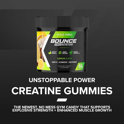 Bounce Pro Creatine Monohydrate Gummies for Men & Women, Low Calorie, 6G of Creatine per Serving, Vegan, Anti-Melting, Gluten-Free, Non-GMO (75 Count (Pack of 1), Lemon Cake)