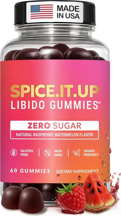 Libido Support for Women Intimacy Gummies - Fast Acting HornyGoatWeed for Women Extract - Gluten Free, Vegan & Non-GMO - Raspberry Watermelon Flavor - Spicy Gummies for Couples - 60 Gummies