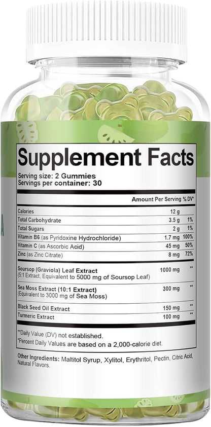 Totaria (2 Packs) Sugar Free Soursop Oil Graviola Sea Moss Gummies - Support Digestive Sleep Skin Health, Immunity & Antioxidant - Guanabana Fruit with Sea Moss, 150mg Black Seed Oil Non-GMO Vegan