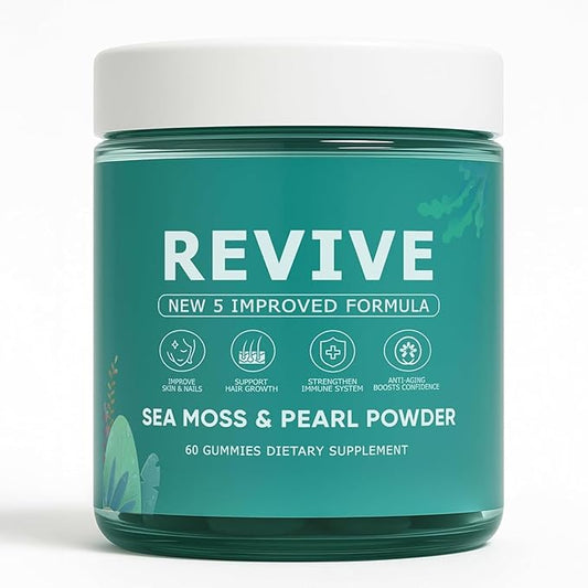 Revive Hair Gummies, Balmbare Revive Gummies for Hair, Promotes Thicker, Fuller, Stronger Hair, with Organic Irish Sea Moss, Pearl Powder Glow, Vitamin C/E, Aloe Vera, 60 Count (2)