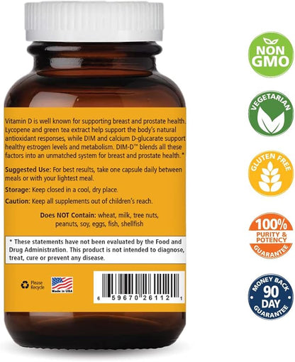 Dim D by Pure Essence - Natural Supplement for Estrogen Balance, Hormonal Acne, and Menopause Support with Vitamin D3, Calcium, Green Tea & Lycopene - 90 Capsules