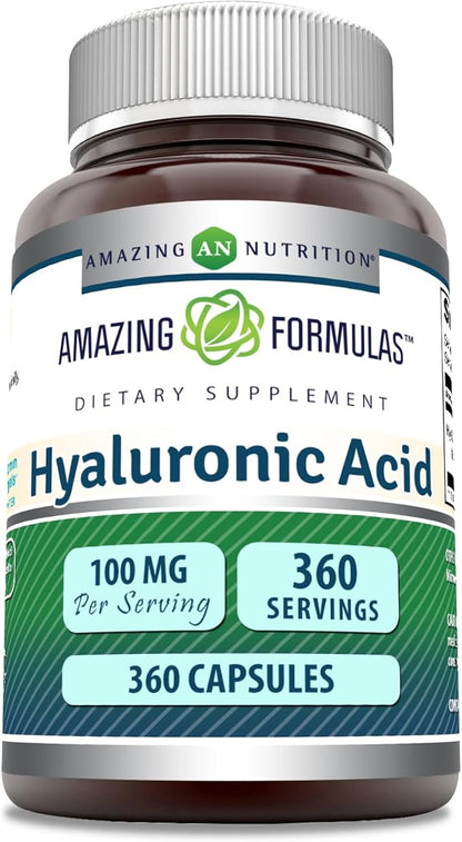 Amazing Formulas Hyaluronic Acid 100 Mg Supplement | Capsules | Non-GMO | Gluten-Free | Made in USA (1 Pack, 360 Count)