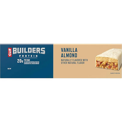CLIF BUILDERS Protein Bars - Vanilla Almond Flavor - 20g Plant Based Protein - Gluten Free - Non-GMO - Low Glycemic - No Artificial Sweeteners - 2.4 oz. (12 Pack)