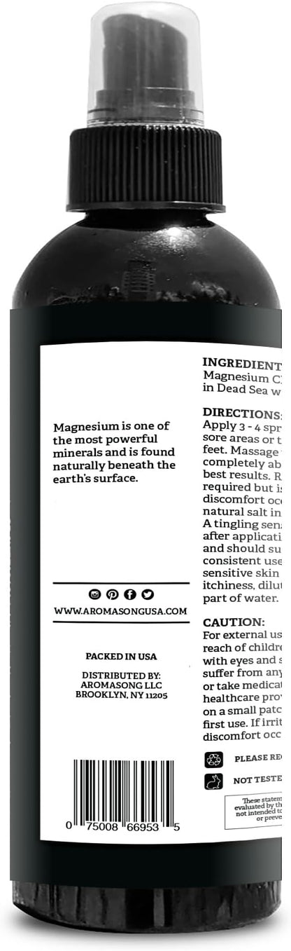 Aromasong Magnesium Spray - Extra Strength (23mg in Each Spritz) 8 Oz, Natural and Pure Magnesium Oil Spray - Made in The USA - for Leg Discomfort and Promotes a Calm Sleep