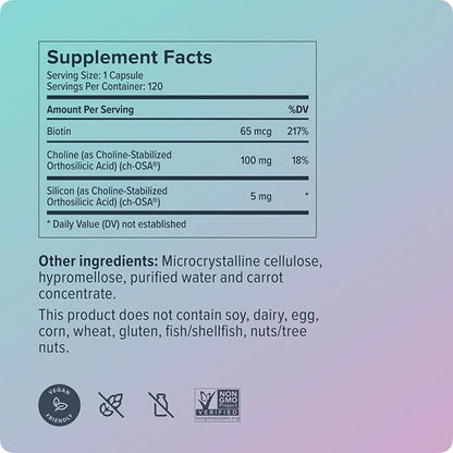 Biosil Advanced Hair + Nail Care - 120 Capsules - Grow, Strengthen & Thicken Hair and Nails - with Patented ch-OSA & Biotin - 60-Day Supply