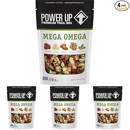 Power Up Trail Mix,Mega Omega Trail Mix,Non-GMO,Vegan,Gluten Free,No Artificial Ingredients,Gourmet Nut,14 Ounce Bag,(Pack of 4)