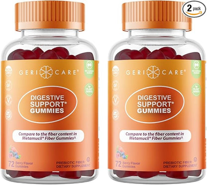 GeriCare Prebiotic Digestive Support, Gummies Compare to Metamucil Fiber Gummies, Berry Flavor, 72 Count, Plant-Based Fiber for Gut Health, Non-GMO, Gluten-Free, Vegan, Fiber Supplement (2 Pack)