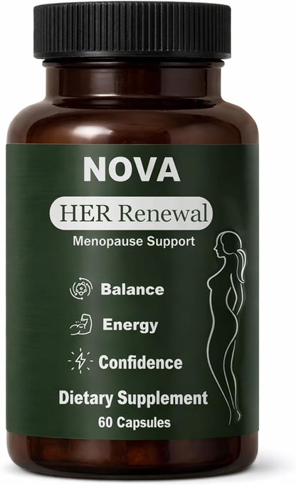 NOVA Menopause Relief Support for Her - Probiotic Estrogen Balance Formula with Curcuminoids & Botanical Extracts – Supports Hormonal Balance, Comfort & Daily Well-Being – 60 Capsules (1)