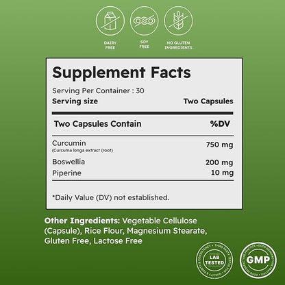 Turmeric Curcumin 750mg, Natural Support for Joint – Non-GMO – 60 Capsules