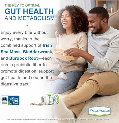 Power By Naturals Sea Moss Plus – USDA Organic Irish Sea Moss Capsules with Bladderwrack & Burdock Root – Immune Support for Adults – Vegan, Non-GMO, Gluten-Free – 60 Capsules (1-Month Supply)