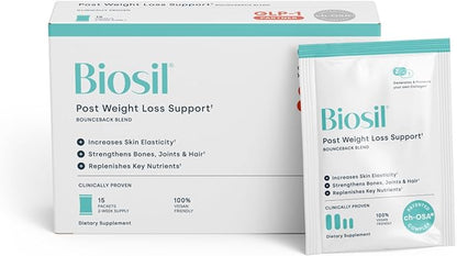 Biosil Post Weight Loss Support: BounceBack Blend - 15 Packets - GLP-1 Partner with Patented ch-OSA - Strengthens Bones, Joints & Nails - 2-Week Supply