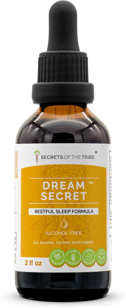 Secrets of the Tribe Dream Secret Alcohol-Free Extract, Tincture, Glycerite Valerian, Passionflower, Lavender, St. John's Wort, California Poppy, Chamomile. Restful Sleep Formula (2 FL OZ)