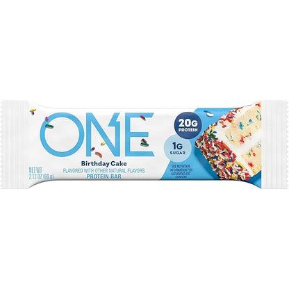 ONE Protein Bars, Birthday Cake, Gluten Free with 20g Protein and 1g Sugar, Pantry Staples, 2.12 oz (12 Count)