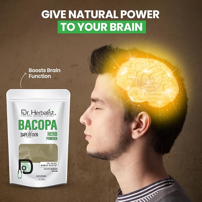 Dr. HERBALIST Bacopa Monnieri Extract Powder 200g - Brahmi Leaf Extract for Cognitive Wellness & Mental Performance