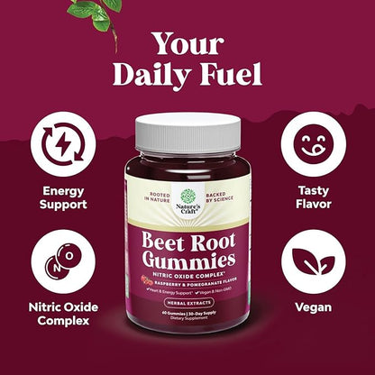 Flow Boosting Beet Root Gummies - Invigorating Beet Gummies for Adults Nitric Oxide Energy & Heart Health Support with Grapeseed Pomegranate & Vitamin B12 - Vegan Non-GMO & Gluten Free - 60 Count
