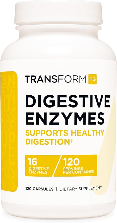 TransformHQ Digestive Enzymes Supplement (120 Capsules) - 16 Enzymes, Support Healthy Digestion