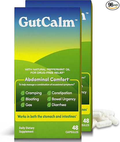 GutCalm - IBS Relief - Peppermint Oil Capsules - Bloating, Gas, Constipation and Digestive Comfort Supplement - 48 Capsule Bundle - 96/ct