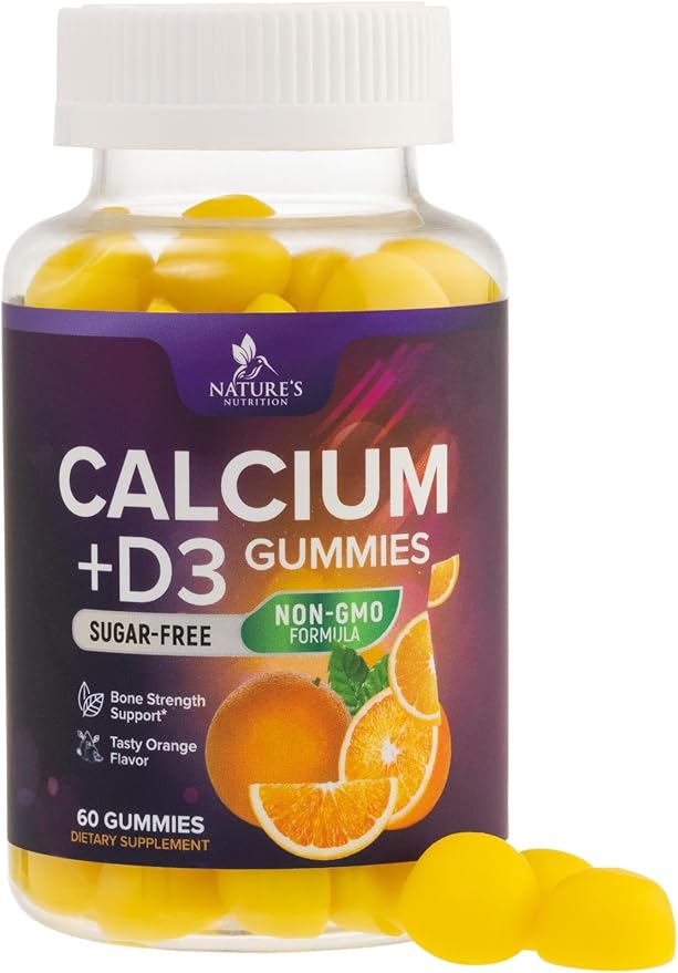 Calcium Supplement Gummies - Sugar Free Calcium Gummy with Vitamin D3 for Best Absorption - Supports Immune Health, Bones & Teeth - Nature's Calcium Chews for Women & Men - Orange Flavor - 60 Gummies