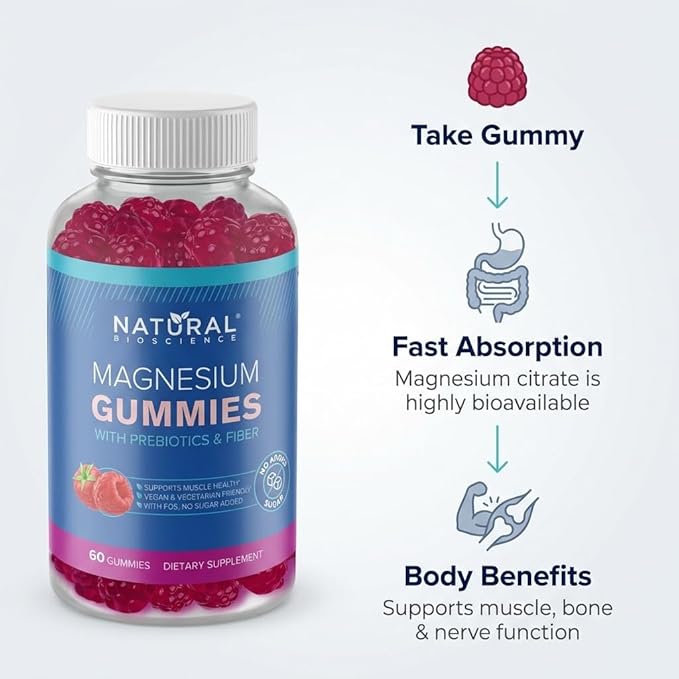 Sugar-Free Magnesium Gummies for Adults - High Potency Magnesium Citrate Supplement, Easy to Chew, No Artificial Sweeteners, Vegan, Anti-Stress, Sleep Support, Muscle Health & Relaxation, 60 Gummies