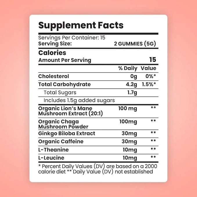 Sunday Scaries® 4-in-1 Functional Mushroom Gummies | Highly Rated for Energy & Focus | Organic Lion's Mane (20:1) + Organic Chaga + Ginkgo Biloba + Caffeine | All-Natural, Vegan, Blood Orange Flavor