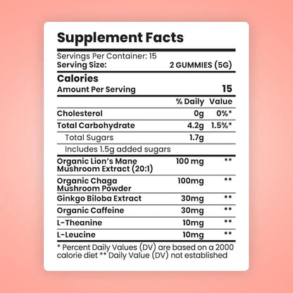 Sunday Scaries® 4-in-1 Functional Mushroom Gummies | Highly Rated for Energy & Focus | Organic Lion's Mane (20:1) + Organic Chaga + Ginkgo Biloba + Caffeine | All-Natural, Vegan, Blood Orange Flavor