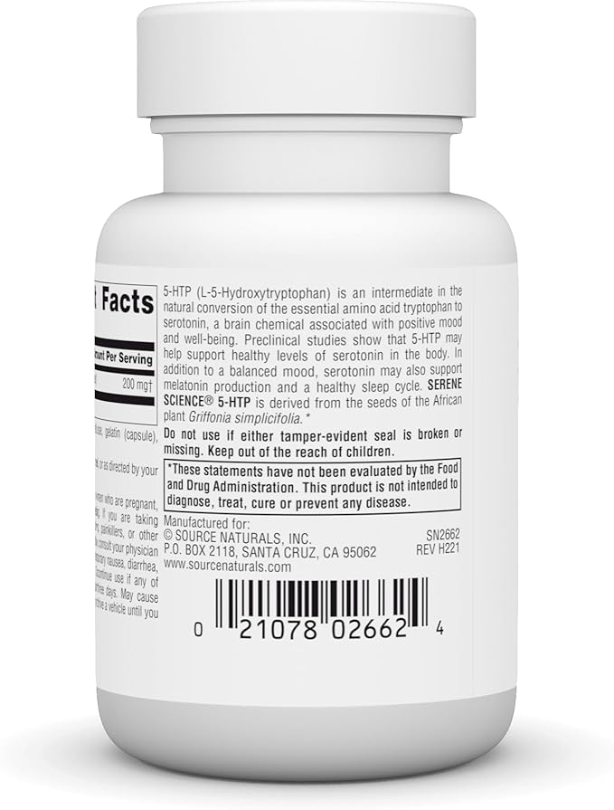 Source Naturals Serene Science 5-HTP, Non-GMO Dietary Supplement, 200 mg - 30 Capsules