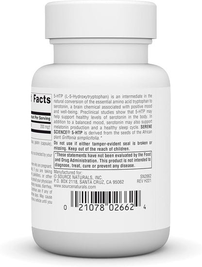 Source Naturals Serene Science 5-HTP, Non-GMO Dietary Supplement, 200 mg - 30 Capsules
