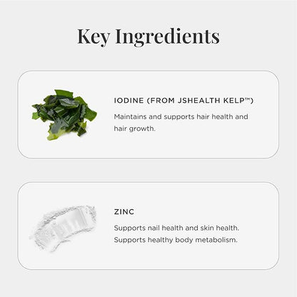 JSHealth Hair Growth Vitamins for Women. Hair + Energy with Kelp Iodine and Zinc. Supports Thickness, Strength, Energy. Nutritionist-Formulated (30 Capsules)
