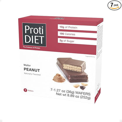 ProtiDIET Peanut Wafer Protein Bars - Low Sugar, Low Fat, High Protein Peanut Butter Wafer Bars, Perfect On the Go Meal Replacement Bar and Nutritional Snack - 7 Peanut Butter Wafers Per Box