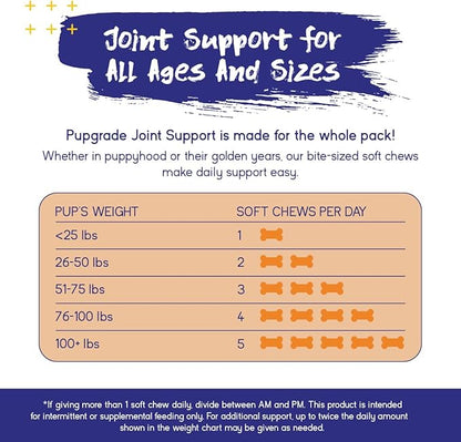 PupGrade Joint Support Supplement for Dogs - Glucosamine + Chondroitin with MSM and Perna - Supports Normal Hip & Joint Health for Occasional Discomfort, Peanut Butter Flavor - 60 Soft Chews