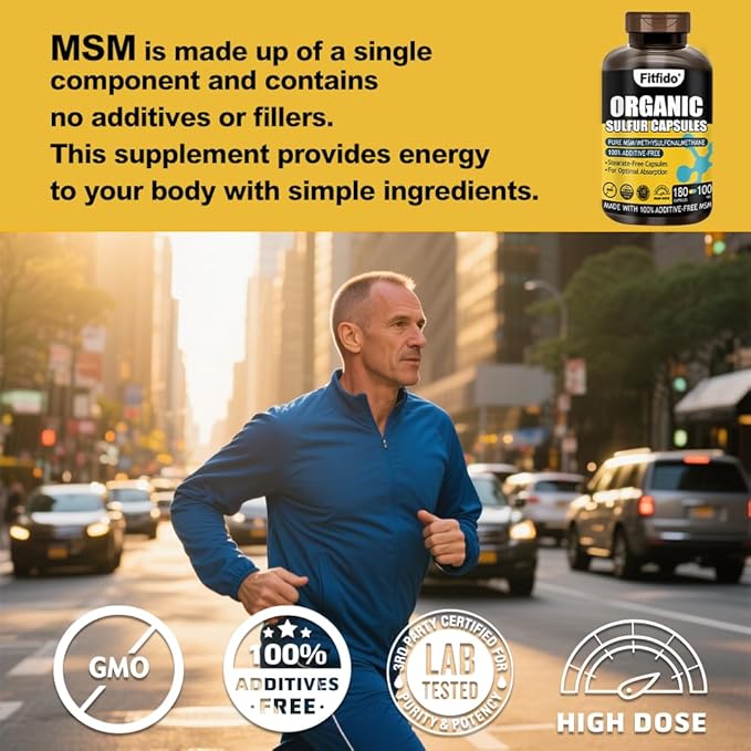 MSM Capsules 1000mg - Organic Sulfur Supplement for Joint Health, Functional Wellness, Hair, Skin & Nails, Non-GMO, Gluten Free, 180 Capsules